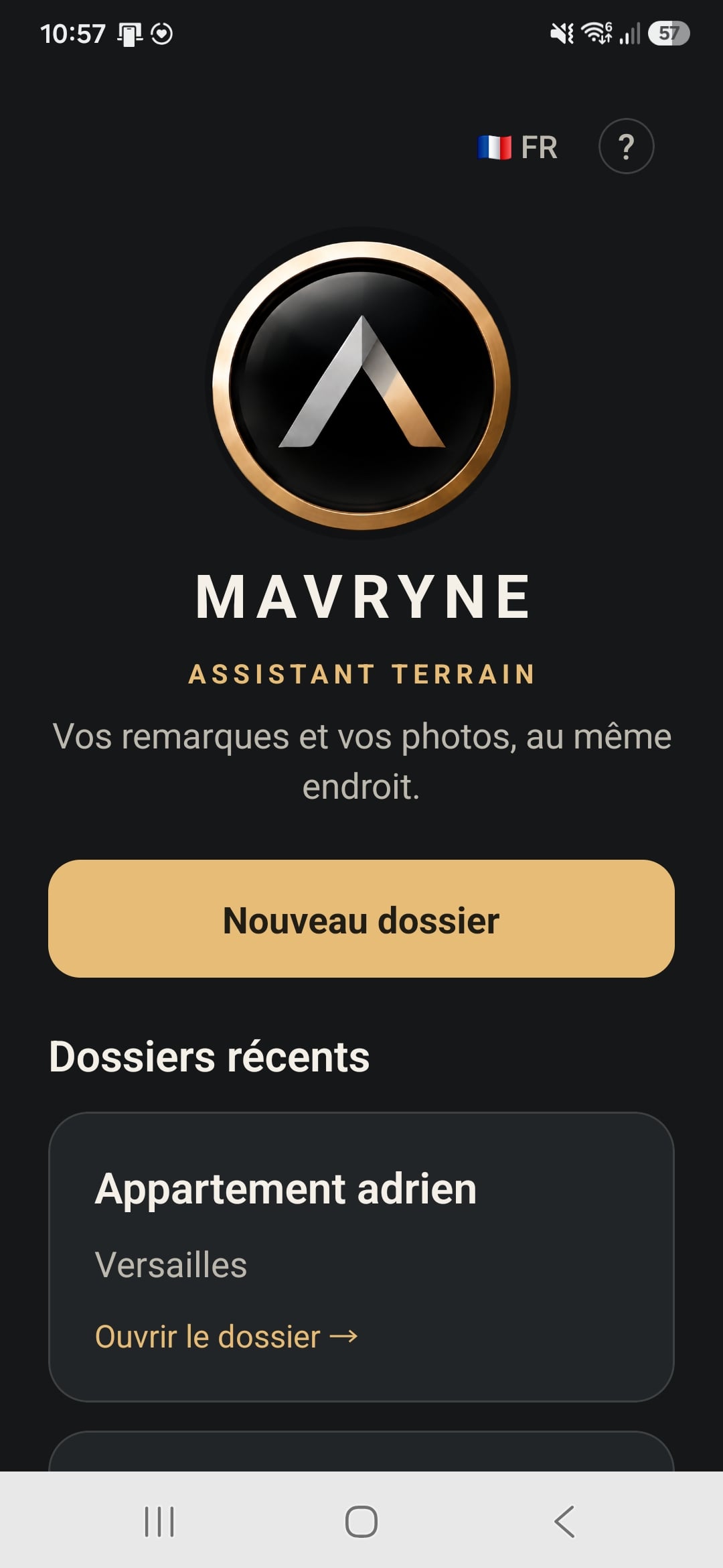 Capture réelle de l’écran d’accueil MAVRYNE